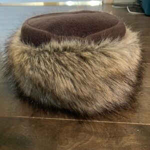 Brown Faux Fur Trimmed Hat